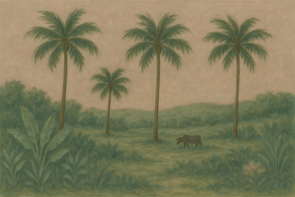 Cuadro Palmeras y Vaca Paisaje Cálido
