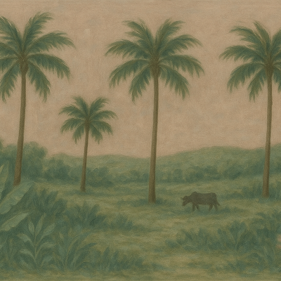 Cuadro Palmeras y Vaca Paisaje Cálido