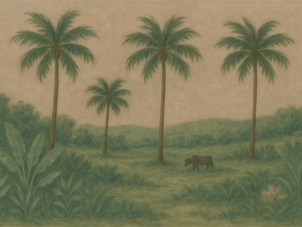 Cuadro Palmeras y Vaca Paisaje Cálido